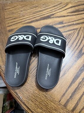 Kids Dolce & Gabbana Black Slides with White Logo
